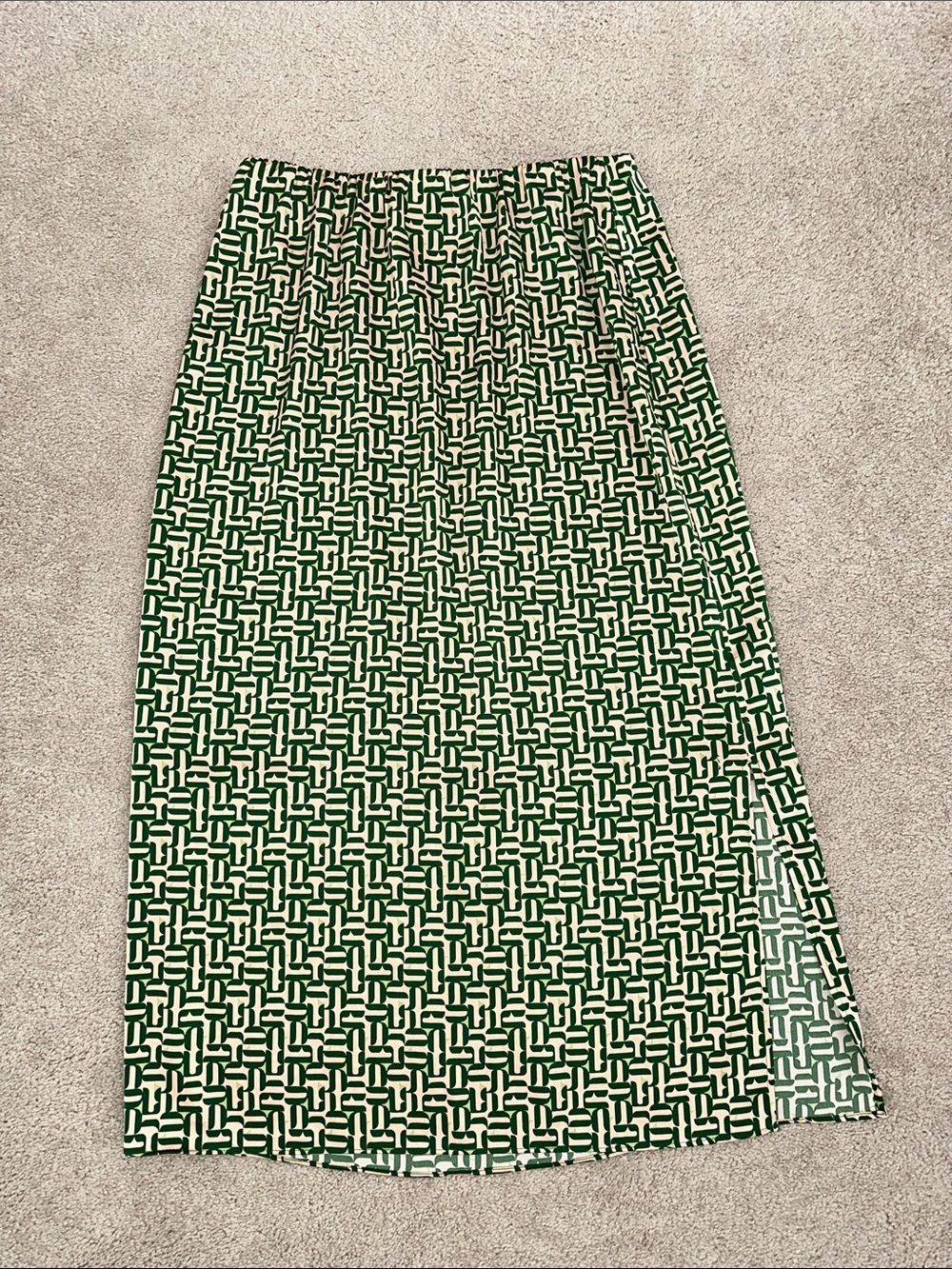 Halogen Green and Cream Geometric Midi Skirt